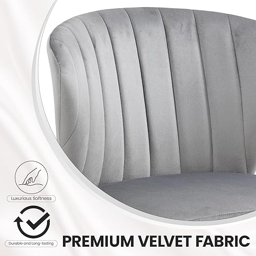 Miniatura 7 de Juego de 2 sillas de comedor de terciopelo, modernas sillas tapizadas con patas de metal dorado para comedor, cocina, tocador y patio (gris)