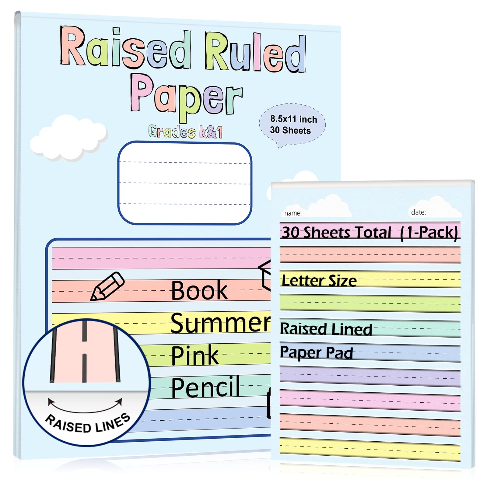 1 Pack 8 5 11 Raised Lined Writing Paper Pad for Practice 0 65 Spacing Tactile Handwriting Paper