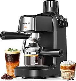 KEENSTAR - Máquina de café expresso de 3,5 bar com batedor de leite, máquina compacta de 800 W com função de pré-aquecimento, cafeteira de 4 chávenas para cappuccino ou latte, presente para os amantes