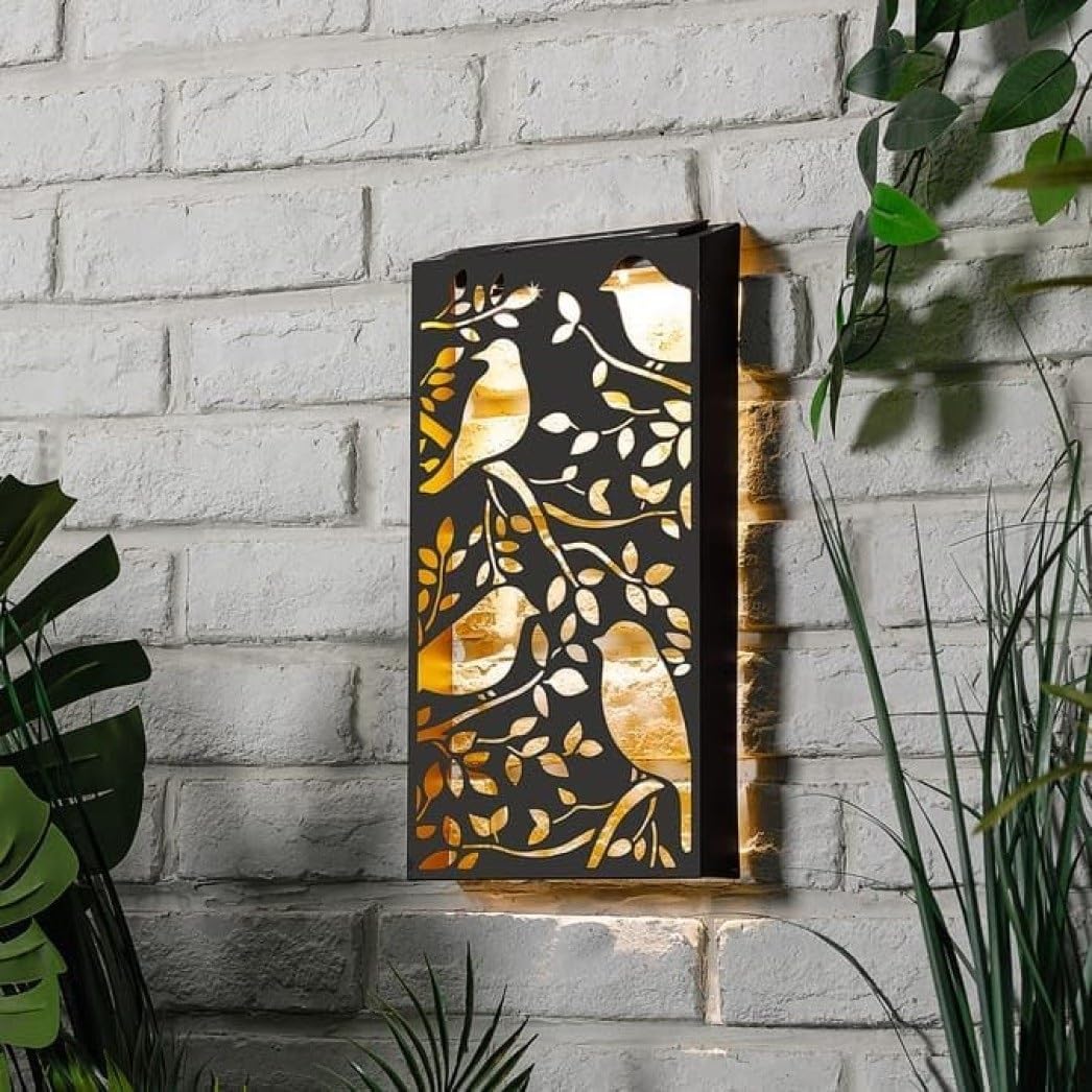 Firefly Metal Wall Art Solar Light - Birds | Elegant Outdoor LED Decoration