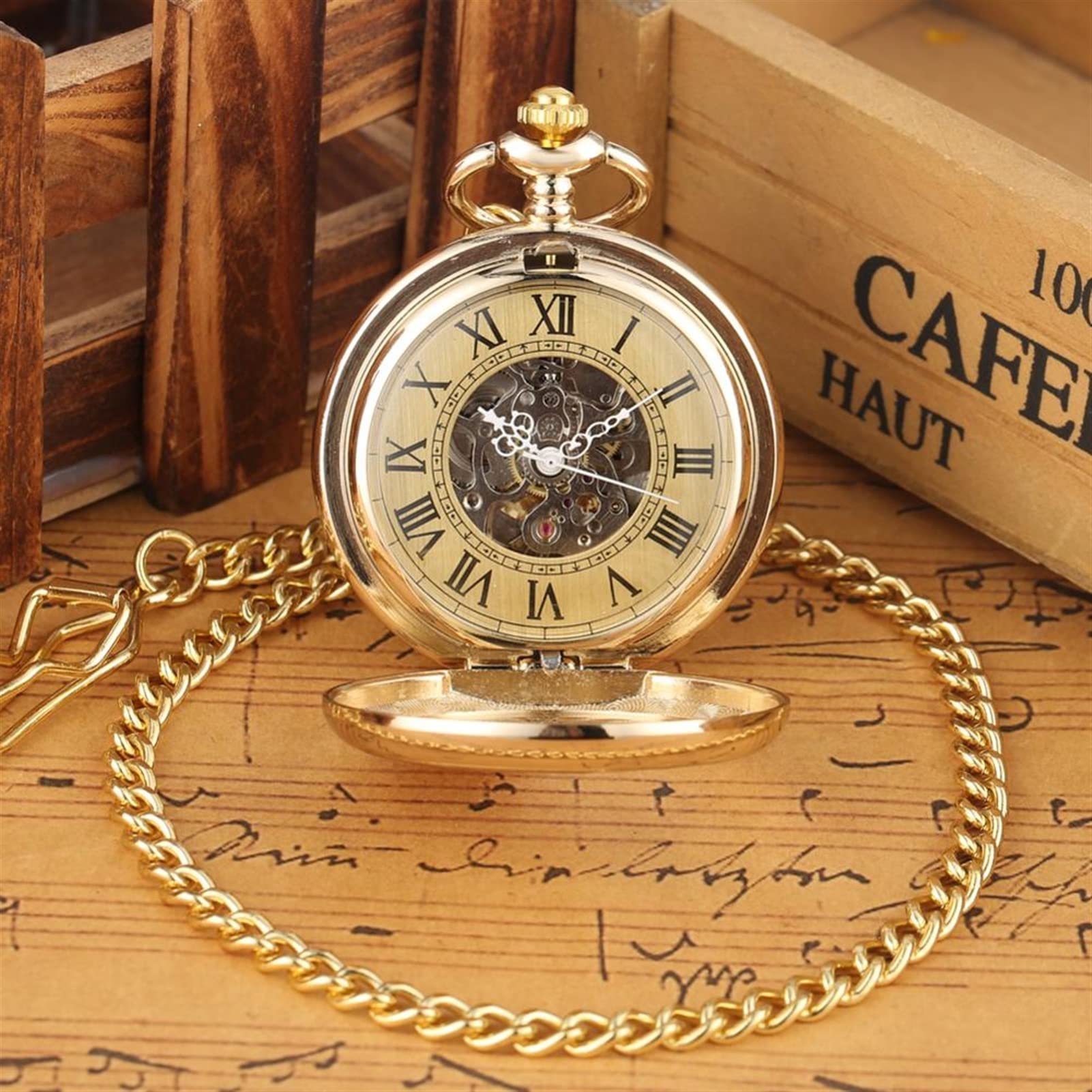 Złoty zegarek kieszonkowy Phoenix Automatic Mechanical Classic Steampunk z automatycznym naciągiem i łańcuszkiem, biżuteria, prezent na ukończenie szkoły