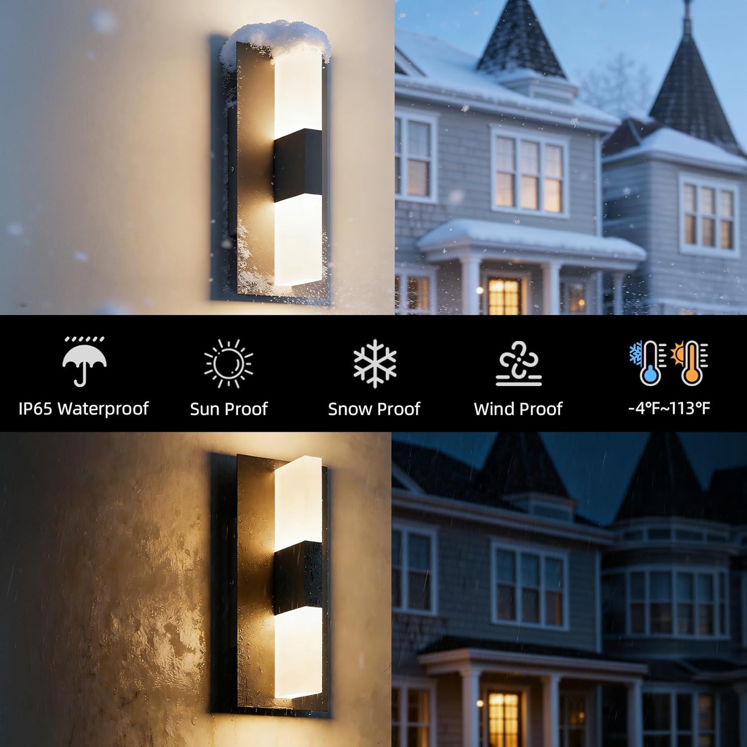 12.4 inches Outdoor Led Wall Light, 30W 3000K Hardwired Porch & Patio Aluminum Sconces with Frosted Acrylic Lampshade,IP65 Waterproof Exterior Wall Lamp for Garage,Front Door(Black,2Pack)