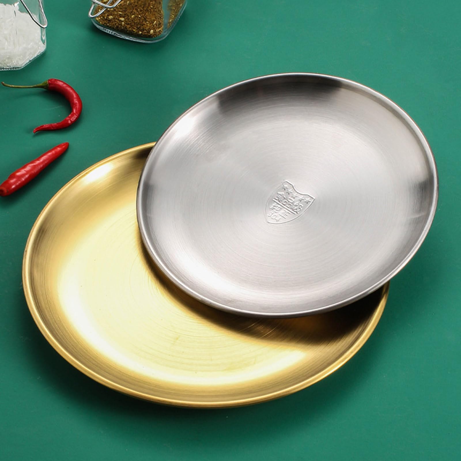 Juego de 4 elegantes platos llanos, platos de servir de acero inoxidable 304, platos llanos, adecuados para el entretenimiento y el uso diario