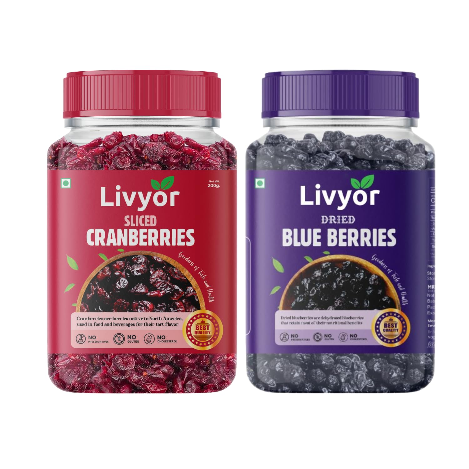 Livyor Premium Sliced Cranberries - 200g and Blueberries - 200g Combo for eating | Dry Fruits | Cranberry | Blueberry (Pack of 2)-picture-31