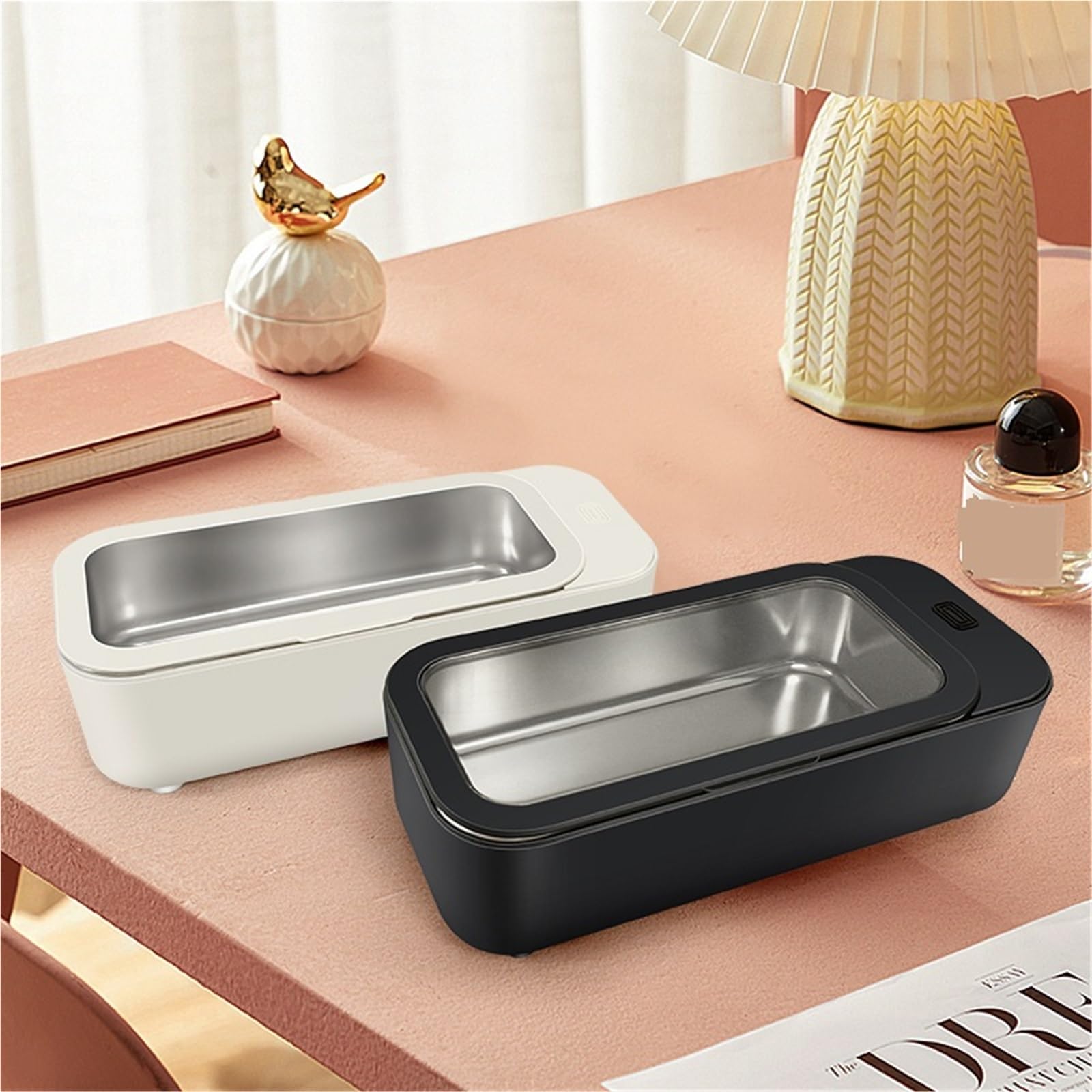 Per occhiali, Pulitore ad ultrasuoni Mini pulitore elettrico for pennelli da trucco portatile for uso domestico con vibrazione for gioielli, orologi e occhiali,Pulizia gioielli(White)