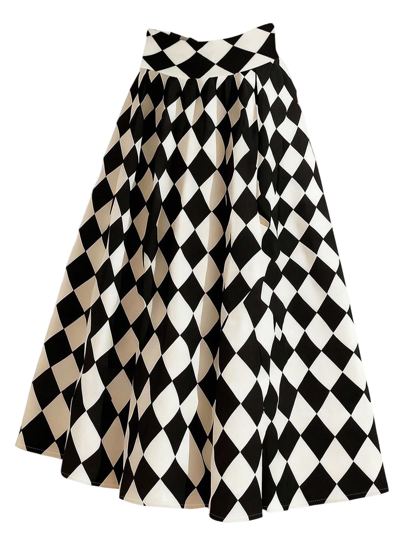 WDIRARA Womens Plus Size Checkered High Waisted Maxi Skirts Smocked Flowy Hem Long Skirt