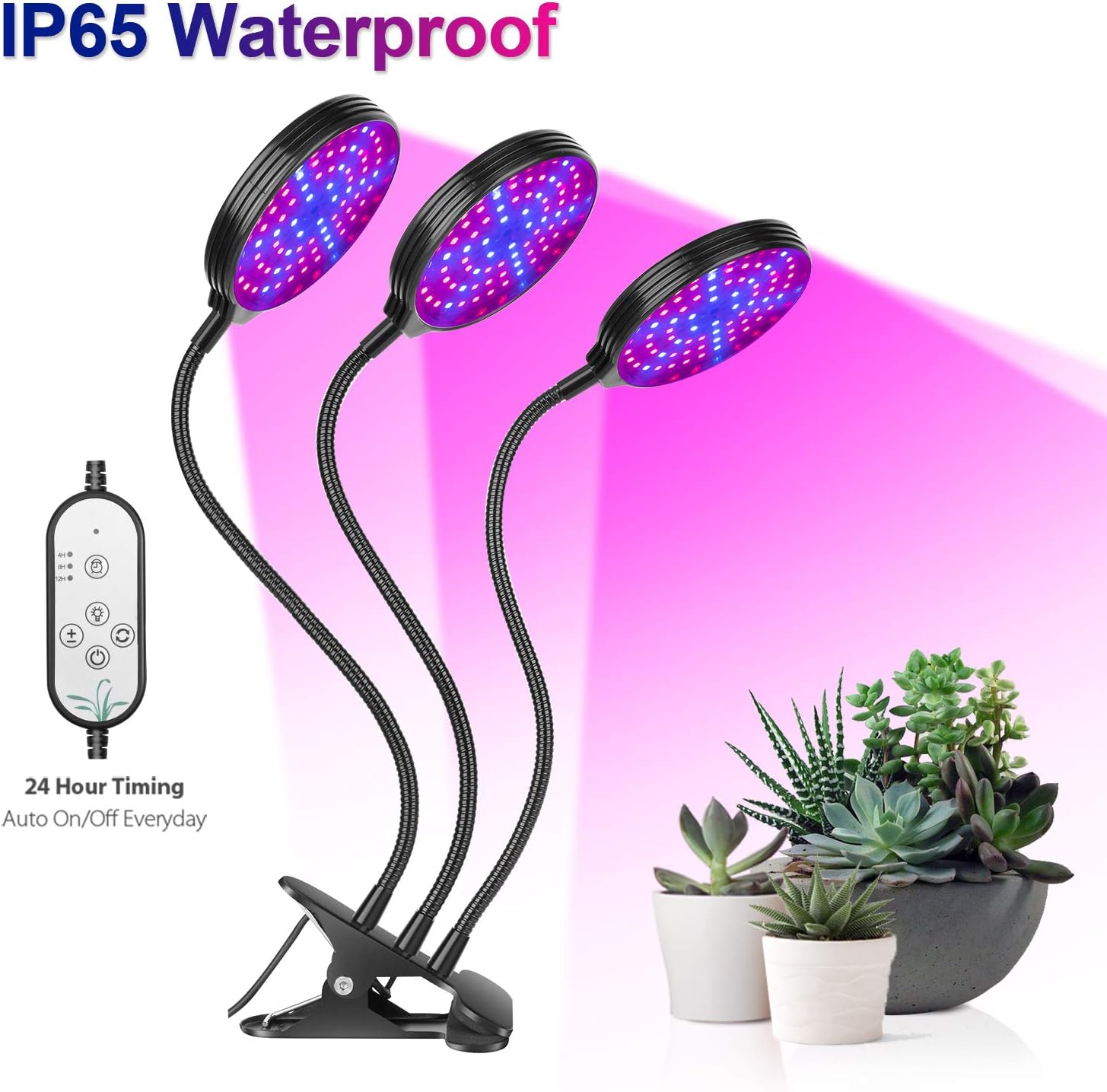 LED Plant Grow Light, Automatic Two-Way Timer Plant Grow Lamp 3 Head, 45W 78LED Beads（54Red/24Blue）Spectrum, Adjust Brightness Circularly, Professional for Seedling Growing Blooming Fruiting