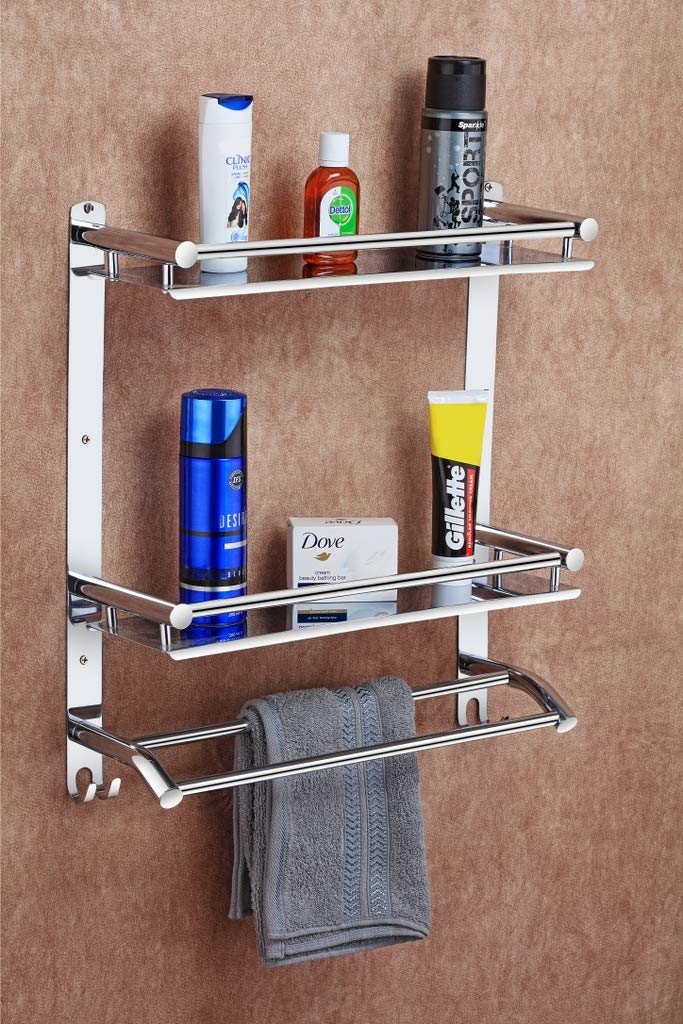SR rjt Stainless Steel Multipurpose 2 Layer Bathroom Shelf/Kitchen Shelf/Towel Rack for Bathroom/Towel Holder/Bathroom Accessories Wall-Mount (Single Layer Self)