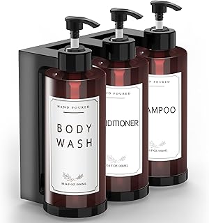 Plastic Soap Dispenser，Wall Mount Shower Pump，No-Drill Wall Mounted Shower Soap Dispenser，Shampoo and Conditioner Dispenser Modern Refillable Shampoo Pump Bottles for Shower Soap