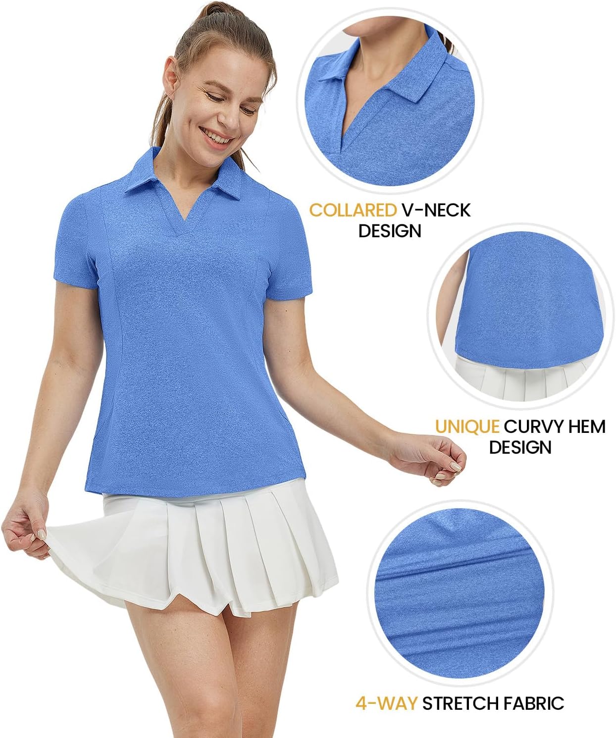 BASUDAM Women's Golf Shirts V-Neck Short Sleeve Collared Tennis Polo T-Shirts Quick Dry - Image 4