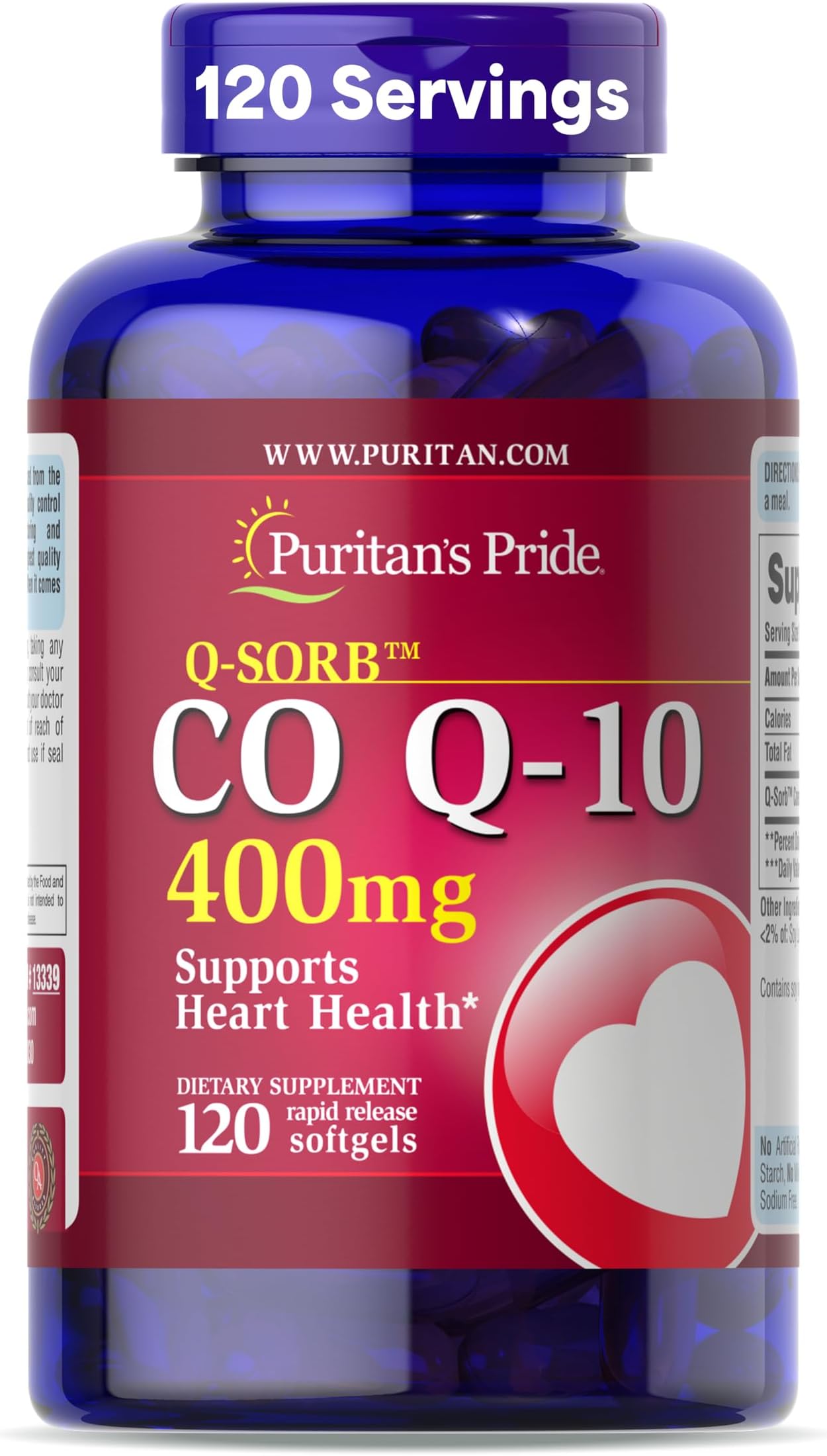 Coenzyme CoQ10 400mg, Dietary Supplement for Heart Health, Blood Pressure, Oral Gum Health, and Healthy Aging Support, 120 Day Supply, Rapid Release Softgels