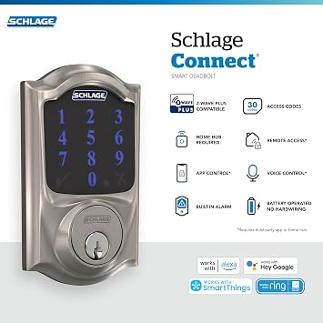 Schlage Connect Smart Deadbolt Lock with Camelot Trim, Satin Nickel