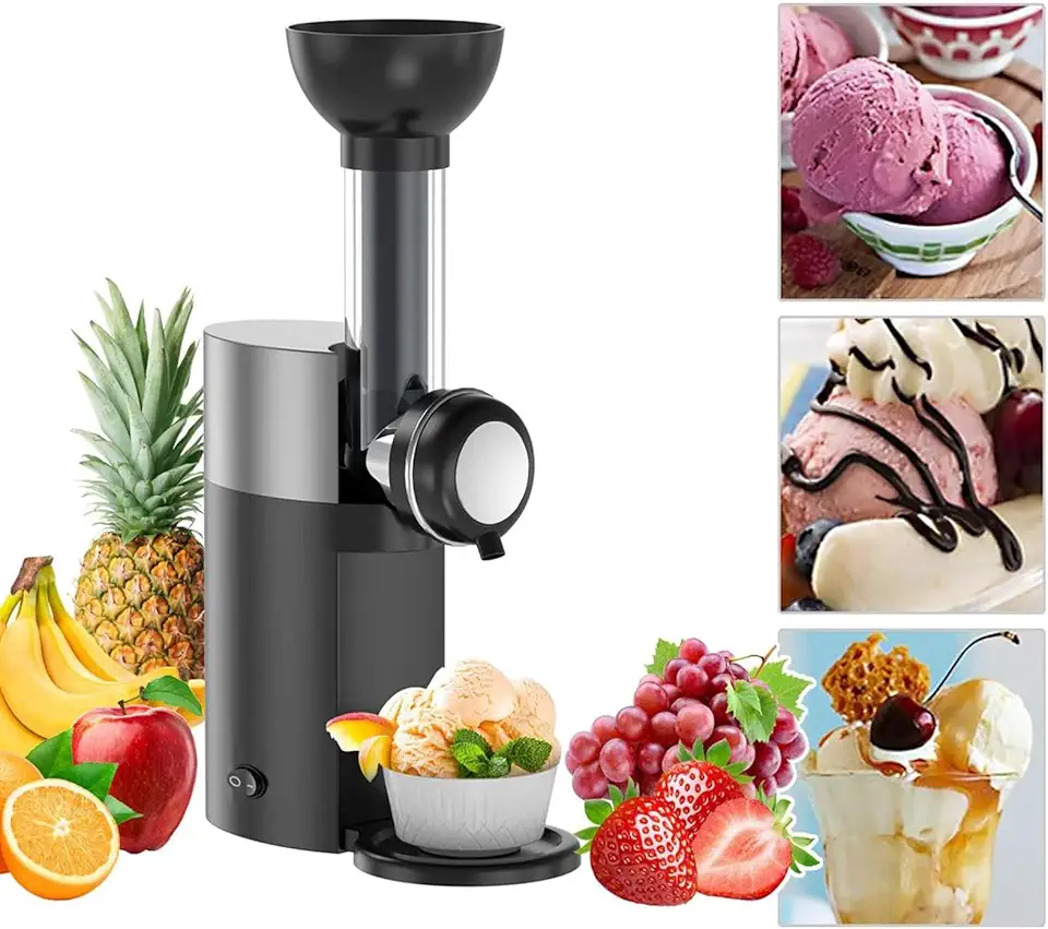 Máquina De Sorvete, Máquina Automática Doméstica De Sobremesas De Frutas Congeladas, Sorveteira De Frutas, Máquina De Milkshake Caseiro DIY, Mini Máquina De Lama,Black
