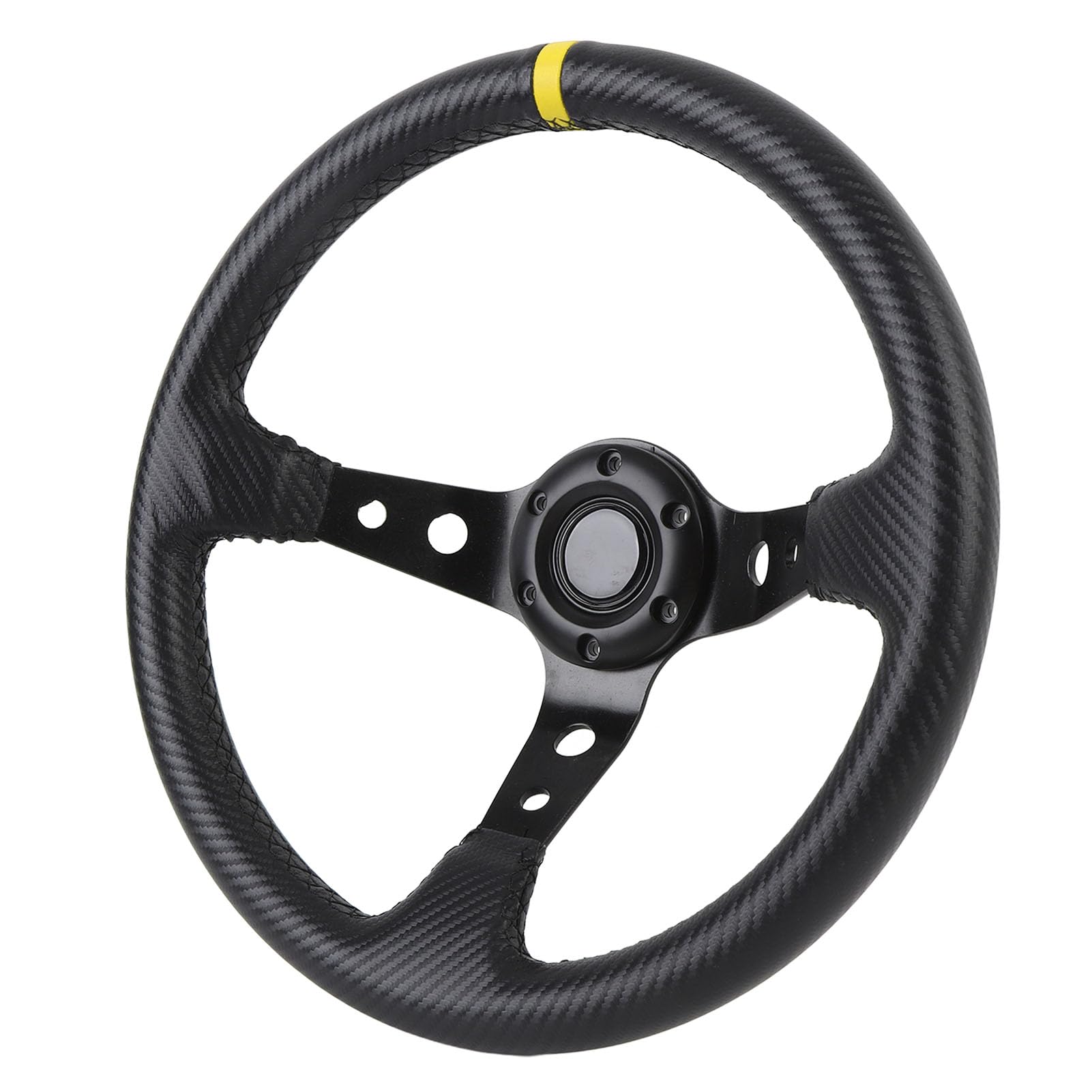 Generic 14-calowa Kierownica Wyścigowa Uniwersalna, Sportowa Konstrukcja z Głębokim Talerzem do Driftu Samochodowego z Przyciskiem Klaksonu, PCV, Aluminium (YELLOW)