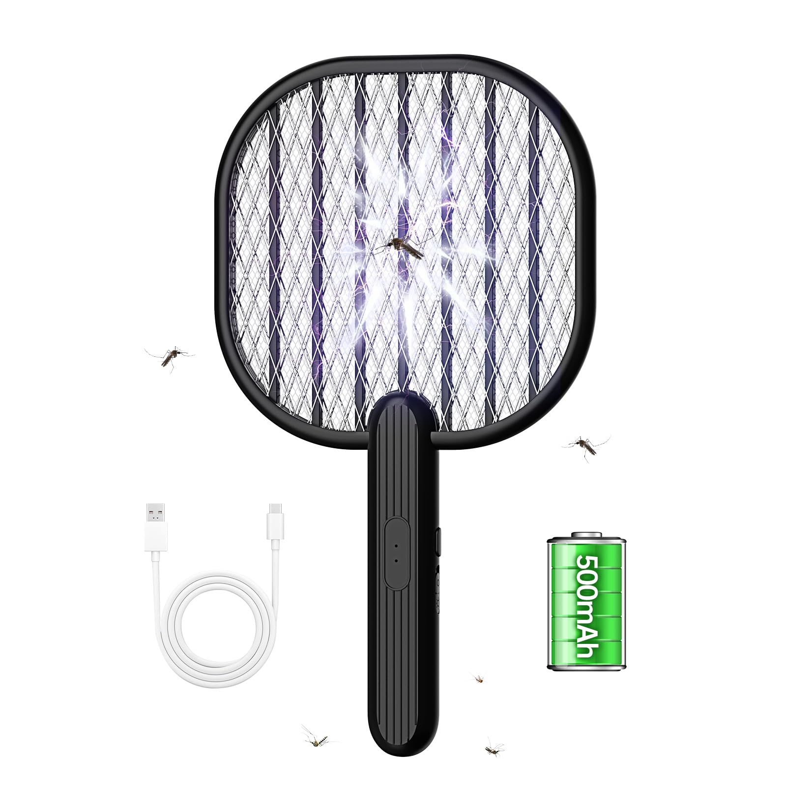 Electric Fly Swatter Bug Zapper Racket, 3500V Mosquito Killer with USB Rechargeable Flies Killer Pest Control Mosquito Zapper and Insect Catcher Racket for Indoor Home Backyard Patio Outdoor Camping