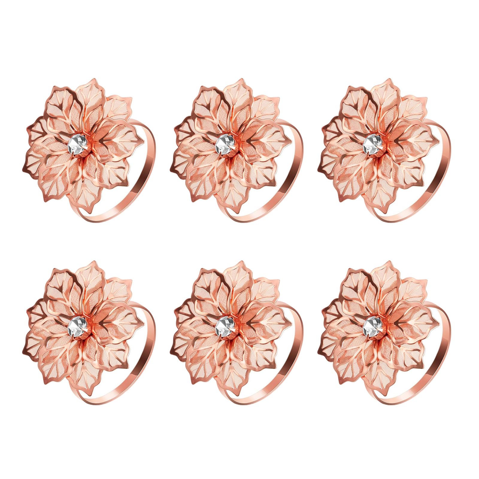MICFENY 6pcs Alloy Napkin Rings Hollow Out Flower Designs for Wedding Parties Holiday Banquets Christmas Dinner Table Decors