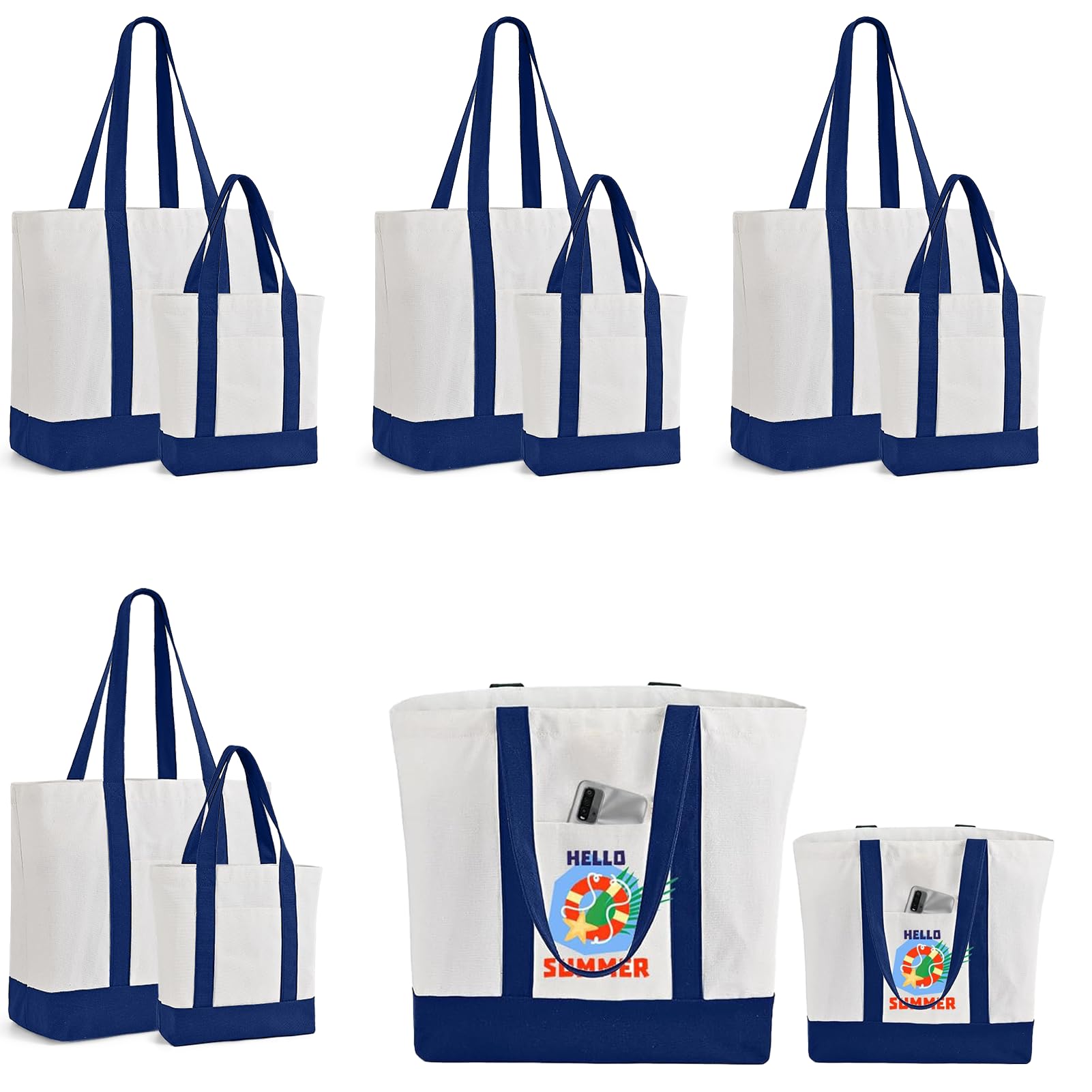Lot de 10 sacs fourre-tout en toile avec poche extérieure, sacs fourre-tout réutilisables en toile de coton de 340,2 g, 48,3 x 36,8 cm, 33 x 28 cm, sacs fourre-tout en toile pour femme