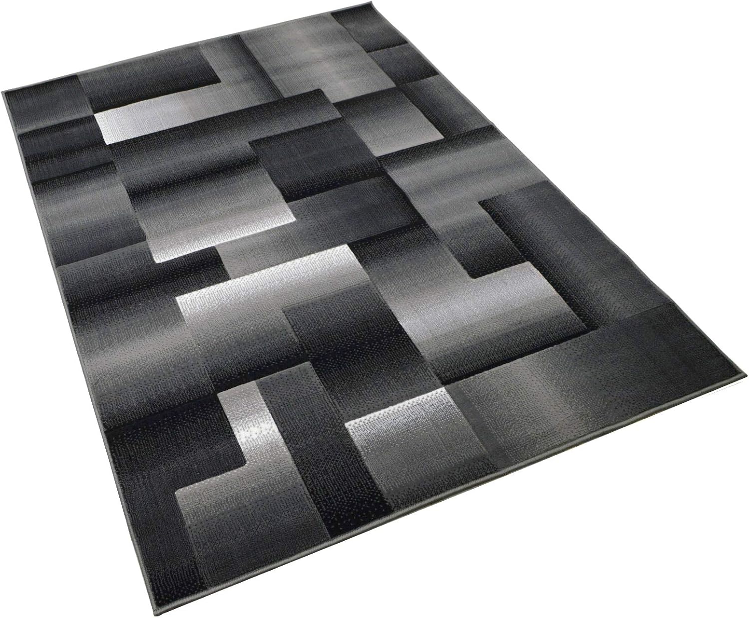 HR 8’ x 10’ Rug in Shadow- Premium Quality Silver/Black/Gray Abstract Geometric Modern Squares Pattern Area Rug - Contemporary Styling for Living Room, Bedroom - Unique Home Décor