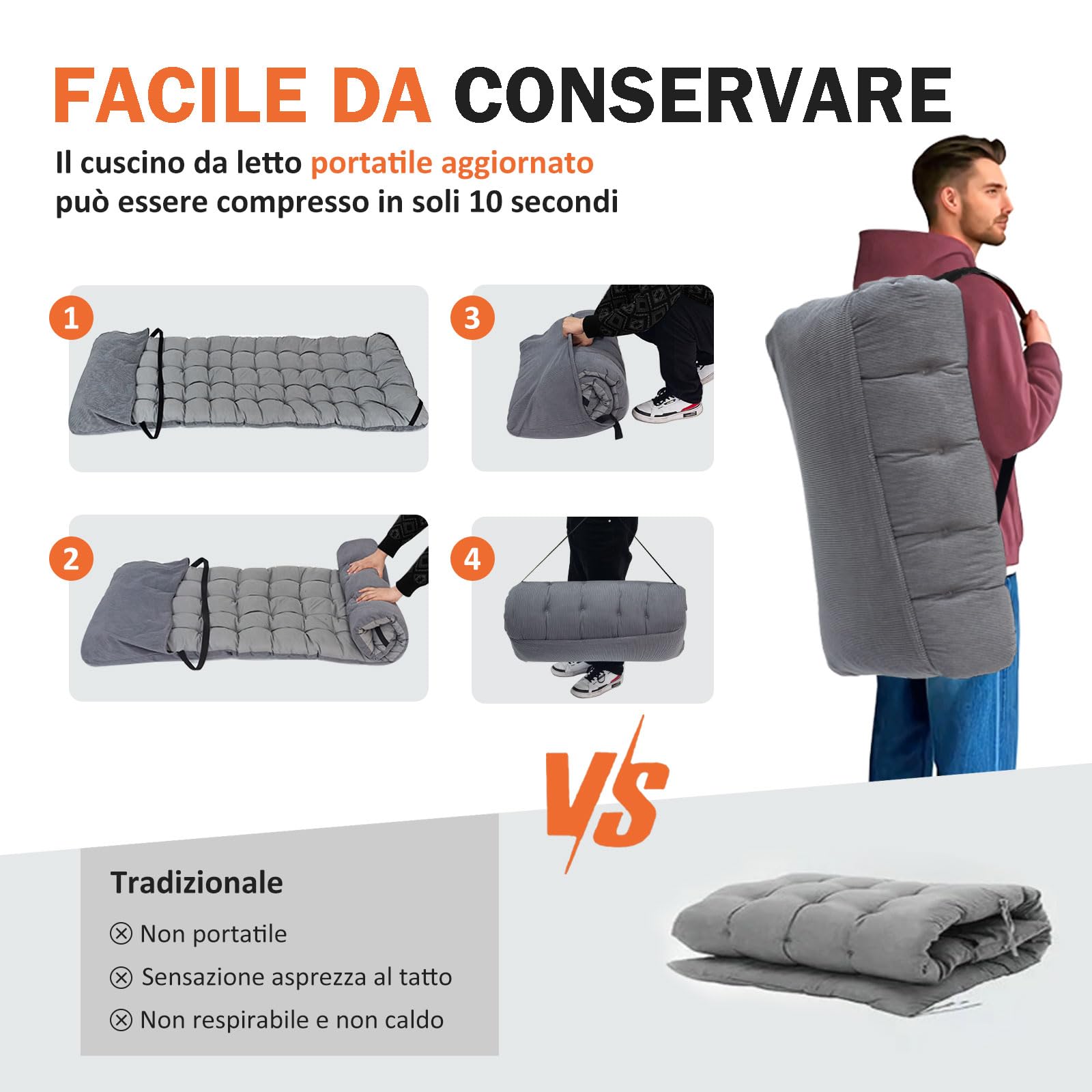 ATORPOK SHOP Cama plegable para adultos con almohada cómoda, cama portátil plegable para dormir que soporta hasta 200 kg