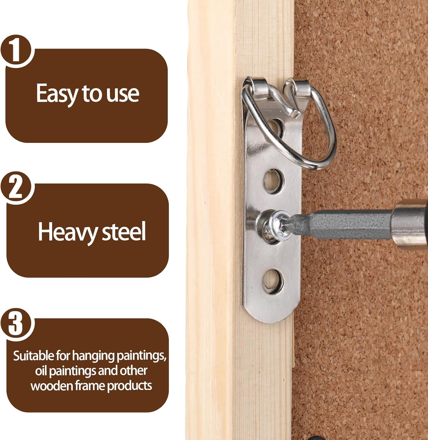 6 PCS Super Heavy Duty Extra Large Strap Hanger D-Ring Hanger with 24pcs Screws Sliver Picture D Ring Hangers Stainless Steel Picture Frame Hangers Mirror Hanging Hardware for Hanging Pictures