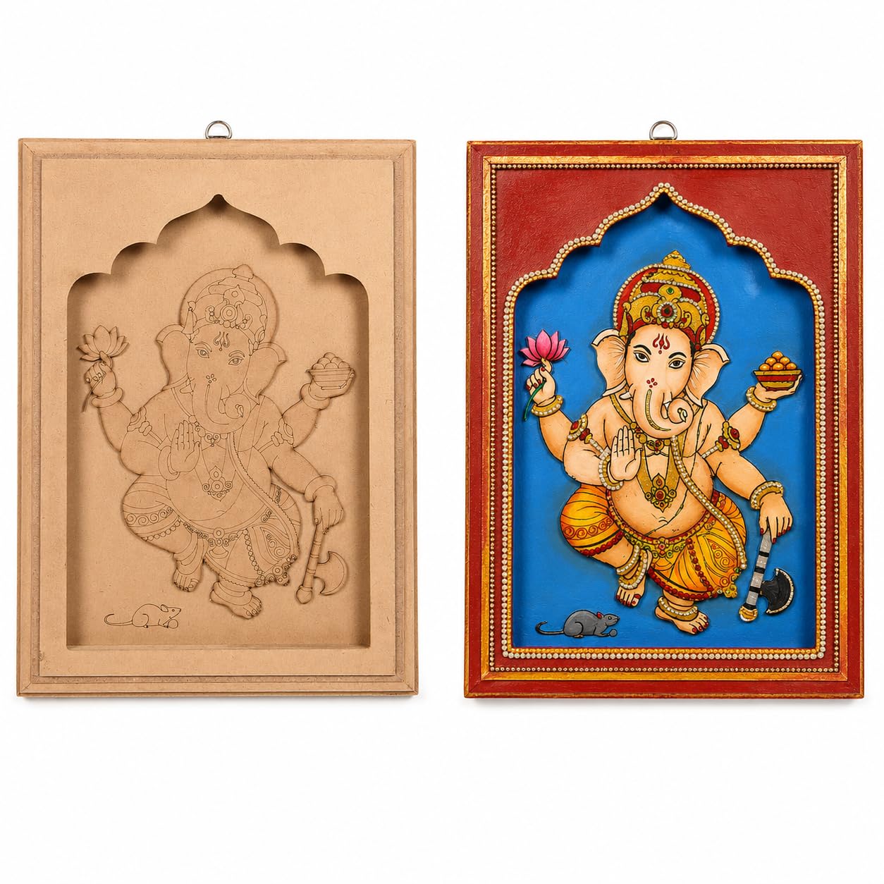 Little Birdie Pre Marked MDF Boards Mesmerizing Ganesha Frame with D Ring - 12 X 8.5inch | MDF Laser Cut Wood Base for Art & Craft-image-5