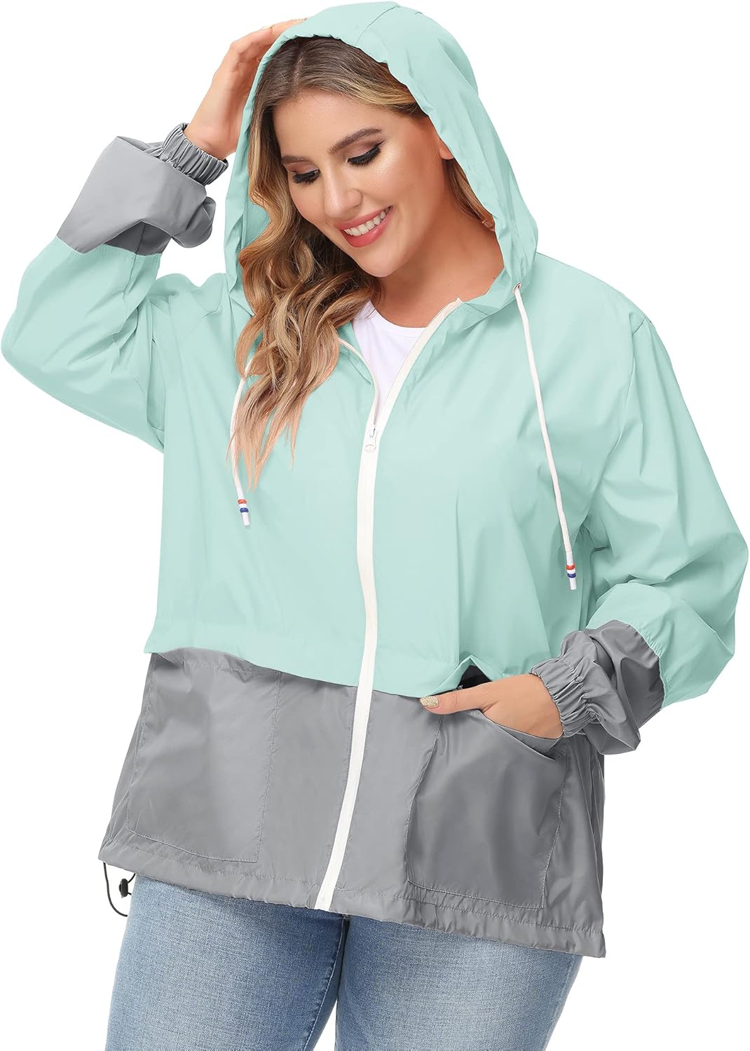 Avoogue Plus Size Raincoat Women Waterproof Rain Jacket Packable Outdoor Hooded Windbreaker - Image 3