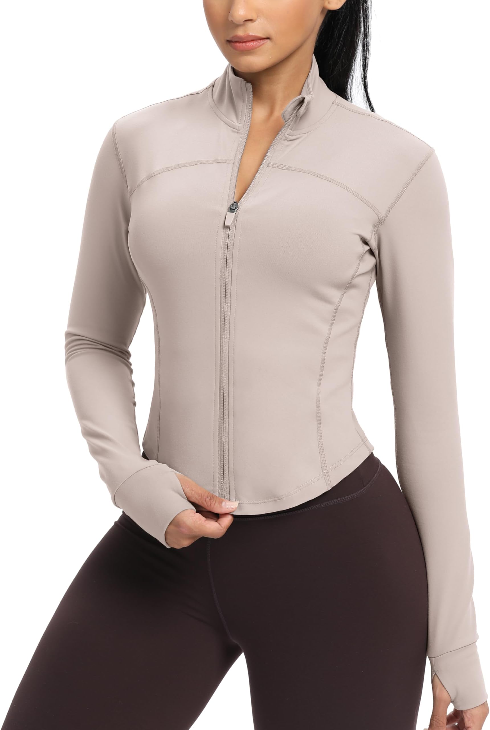 Womens Zip Up Workout Jakcets Lightweight Slim Fit Running Athletic Jackets with Thumb Holes