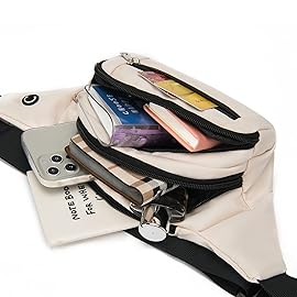 DAITET Fanny Pack Cream White for Men & Women, Large Crossbody Waist Bag & Hip Bum Bag with Adjustable Strap for Outdoors, Workout, Traveling, Casual, Running, Hiking, Cycling