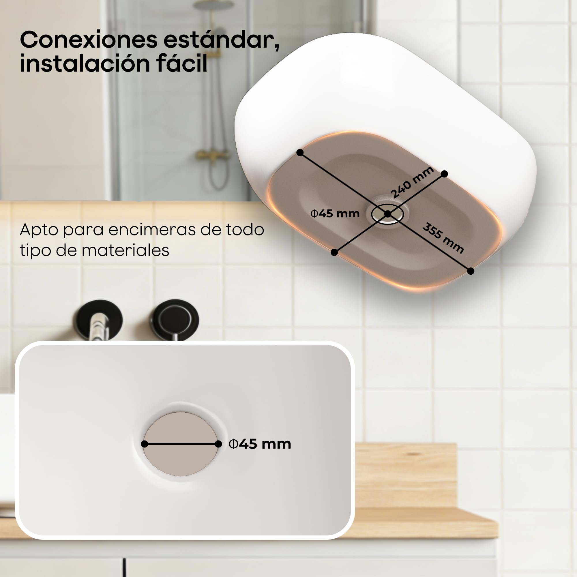 Lavabo sobre Encimera Blanco de Cerámica Lavabo Moderno para Baños de Invitados Restaurante Aseo (46x33.5x13.5 cm)