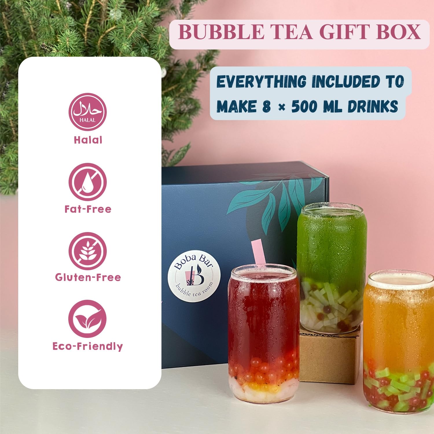 Rinfrescante alle bacche di mango - Kit Bubble Tea misto | 8 gusti di tè misti, 8 - Popping Boba e guarnizioni in gelatina, tè con bolle di perle di tapioca (per 8 persone)