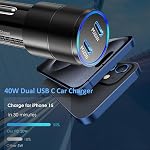Chargeur de voiture USB C Chargeur rapide,40W Double USB C Chargeur de voiture Cigarette Lighter 2-Port USB-C Adaptateur de chargeur de téléphone de voiture pour iPhone 17/16/15 Pro Max, Galaxy, avec 2X 6.6ft USB C Câble & 20W USB C Bloc chargeur