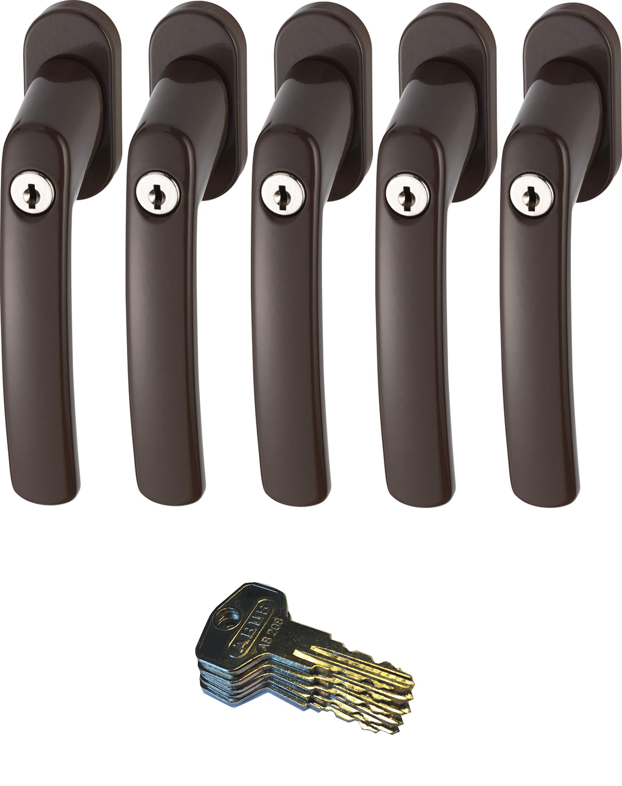 ABUS FG200 B - Maniglia per finestra chiudibile, 5 pezzi, colore: Marrone