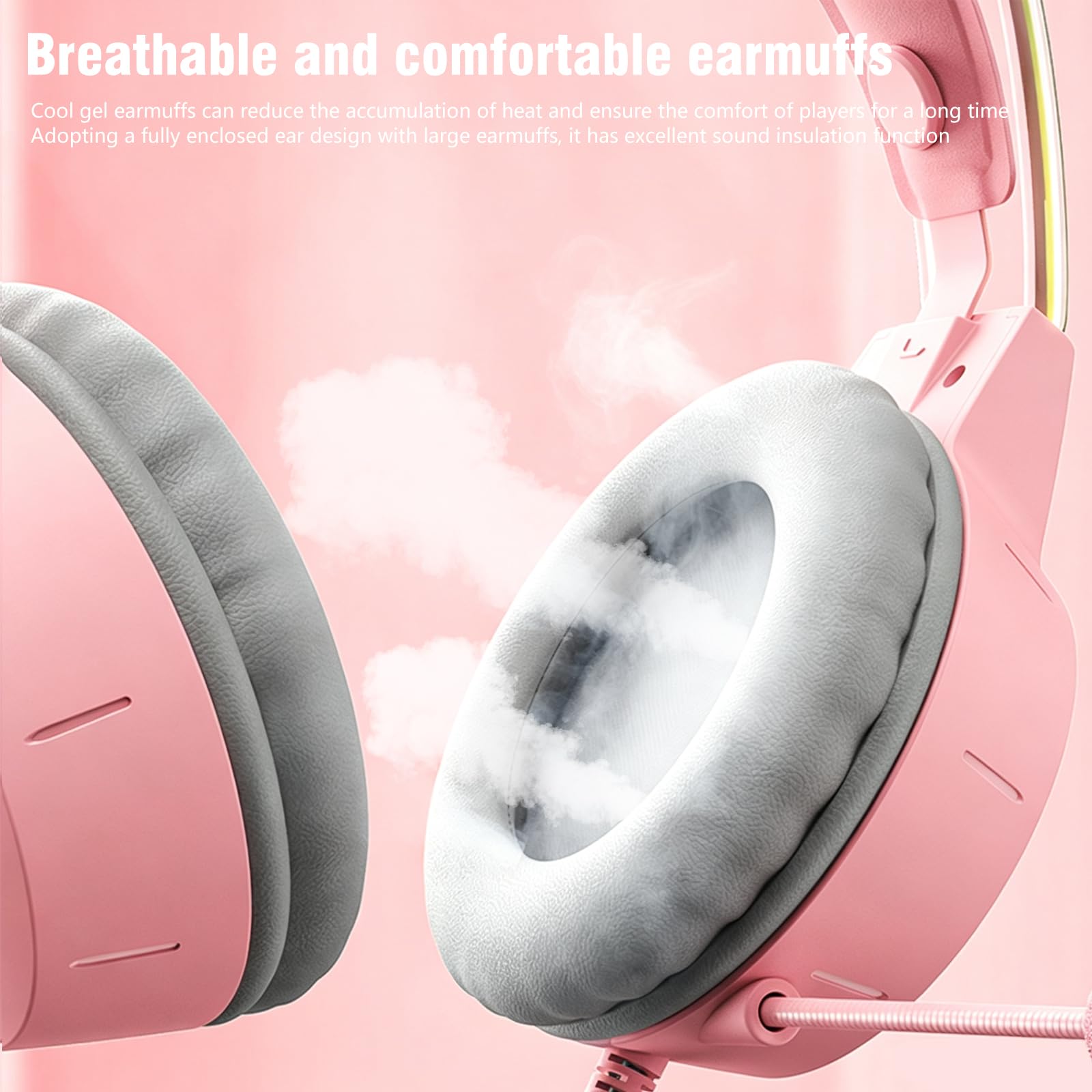 OHAANYY Cuffie Gaming Orecchie da Gatto, RGB Over-Ear 268g Microfono (50mm)