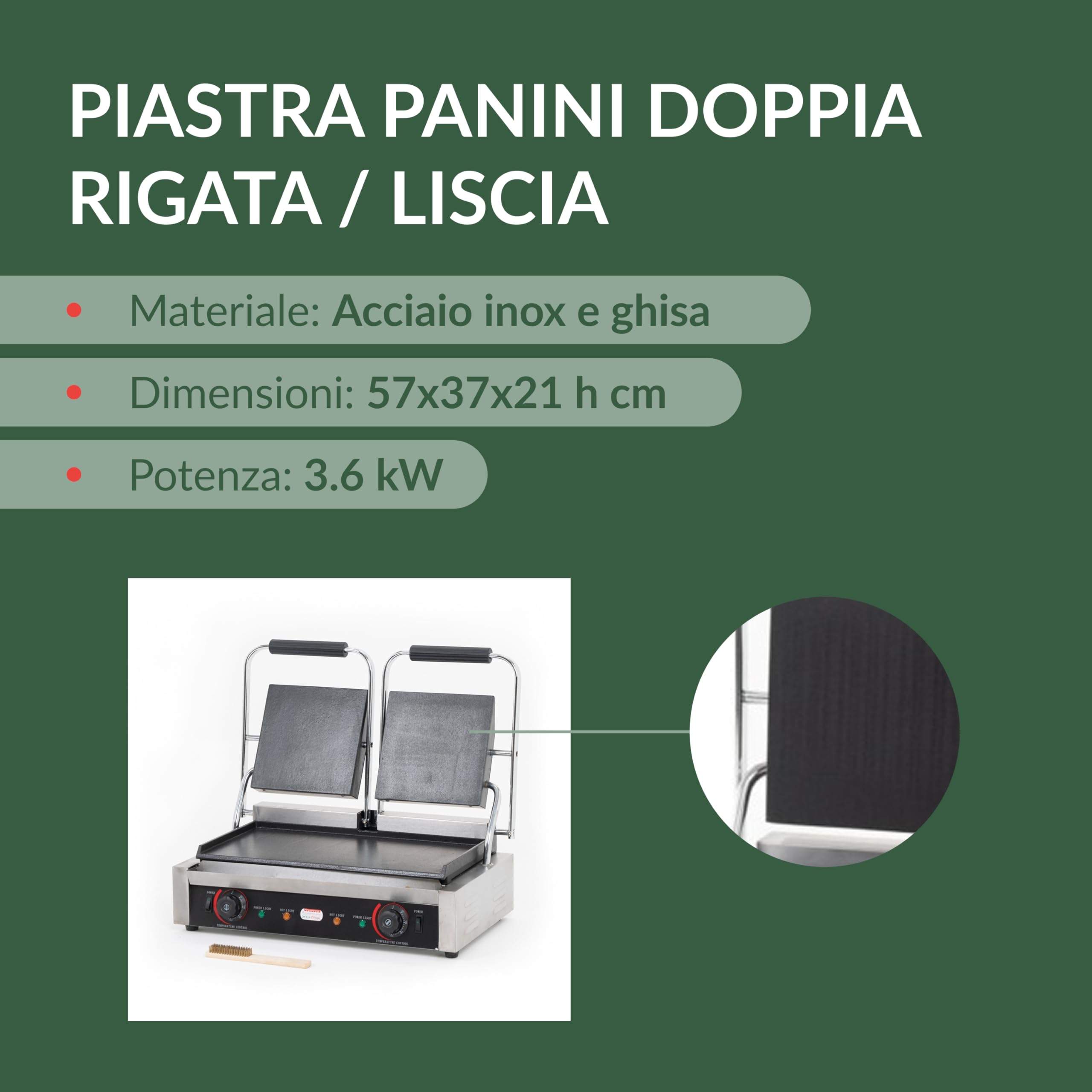 Ristoattrezzature - Piastra Panini Elettrica Doppia - Liscia/Liscia - Griglia Professionale per Ristoranti e Bar - 57x37x21 cm - 3.6 kw