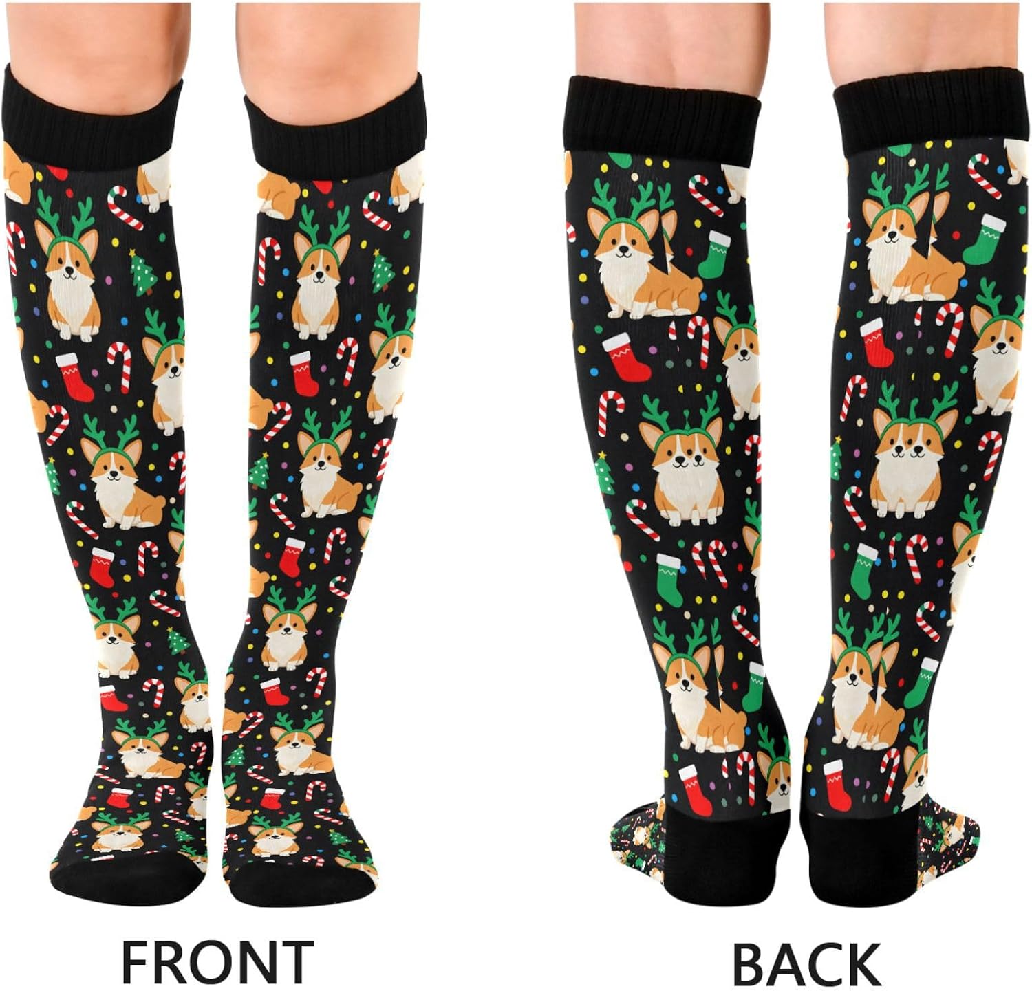 Corgi Christmas Black Women's Compression Socks for Women Men Knee High Socks Long Circulation for Athletic Running