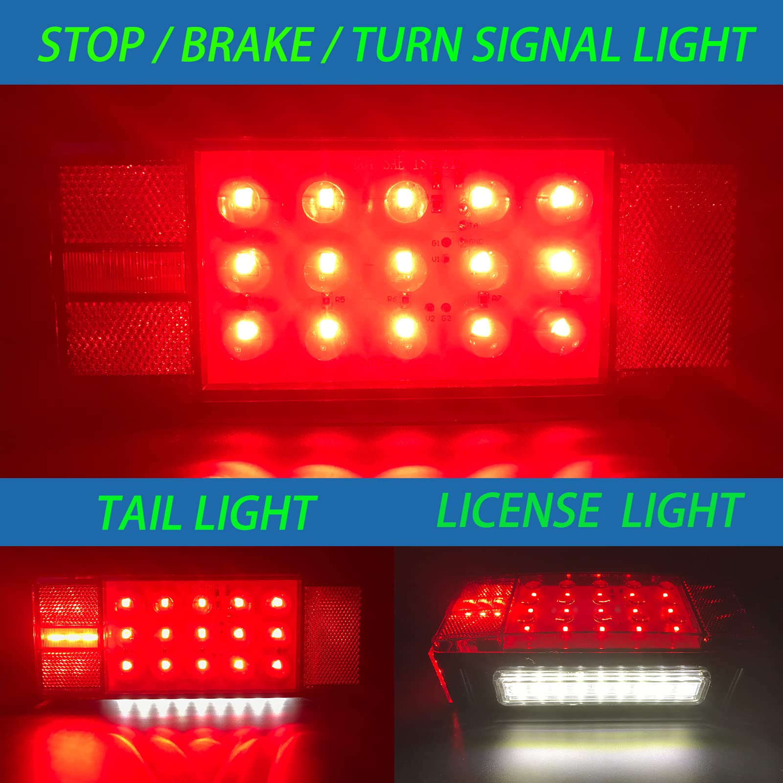 Boat Trailer Lights Kit, Submersible IP68 Waterproof, 12V Rectangular - View #7