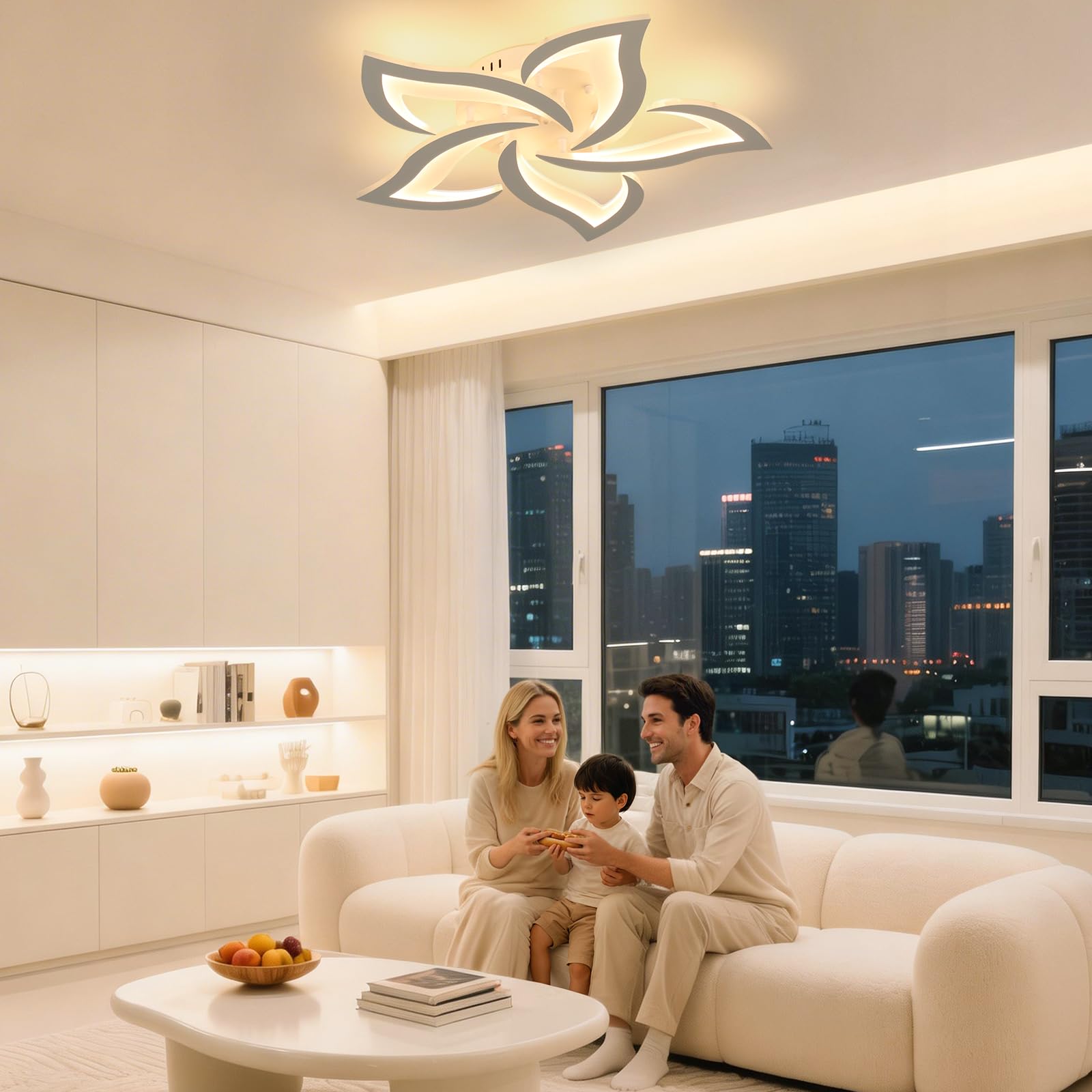 EASY EAGLE Lampadario Camera da Letto 60 cm, 48W Plafoniera LED Soffitto Dimmerabile con Telecomando 3000K–6500K, Moderno Plafoniera da Soffitto per Soggiorno, Bianco