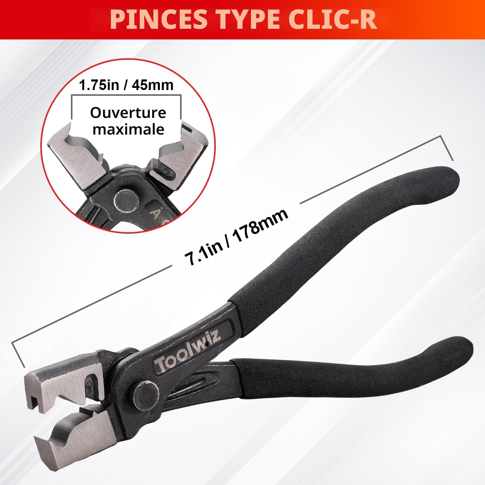 Toolwiz 4 Lot Pince Collier Durite, Pinces à Collier de Serrage de à Ressort, Comprend à Longue Portée de 68,6cm, un Bande Plate, un Coudée Outils Mecanique Automobile