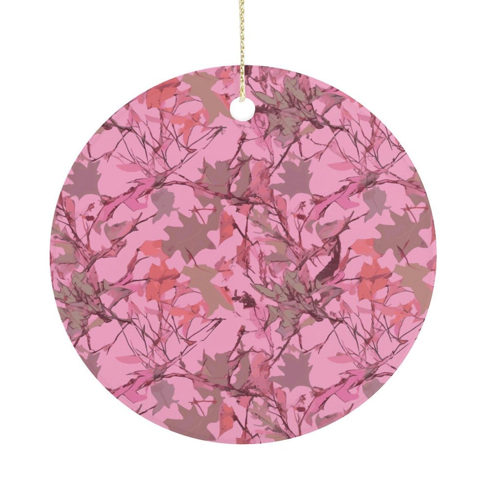 Pink Leaves Camo Christmas Ornament,Round Ceramic Ornaments Personalized Christmas Tree Ornament for Holiday Porcelain Keepsake Gifts Ideas Home Decor