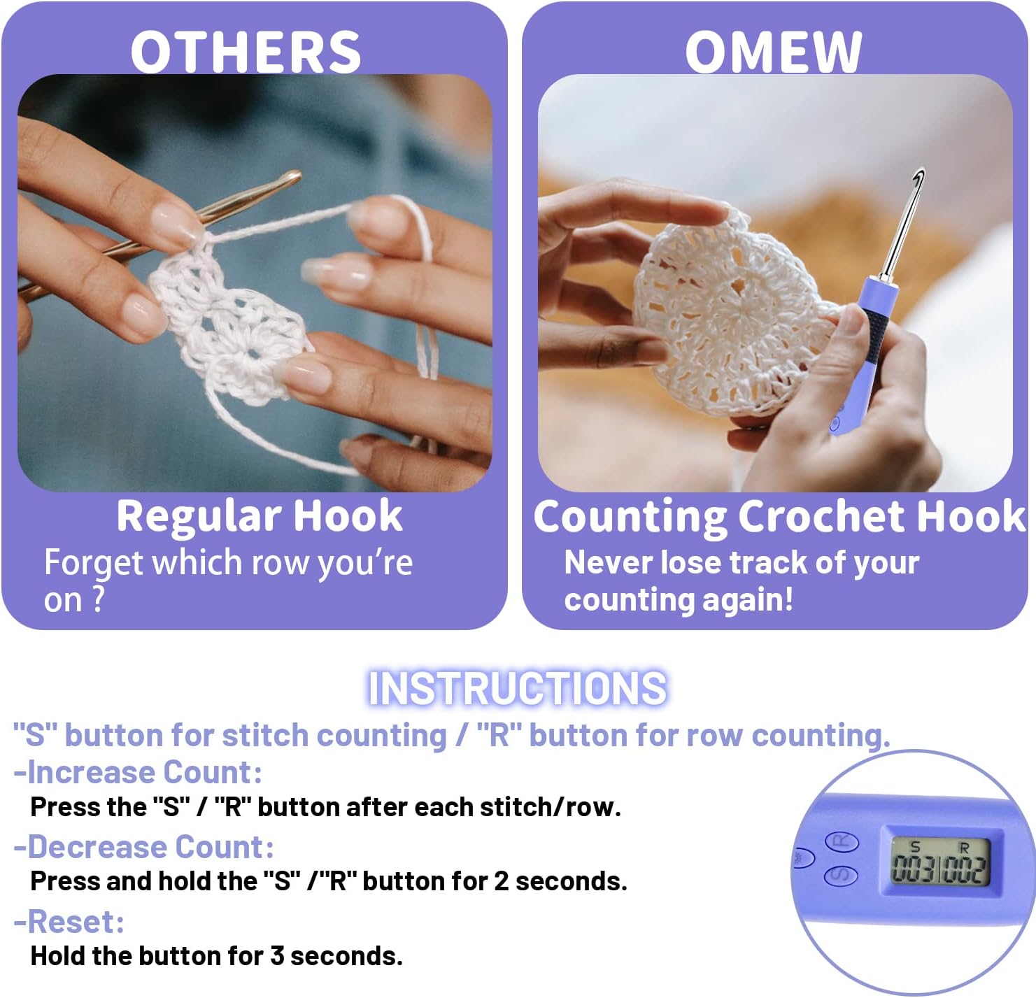 Light Up Crochet Hook Set Lighted Crochet Hook Set with 12 Different Size Interchangeable Crochet Needle, Ergonomic with 2 Levels Led and Digital Stitch Counter for Crocheting and Knitting