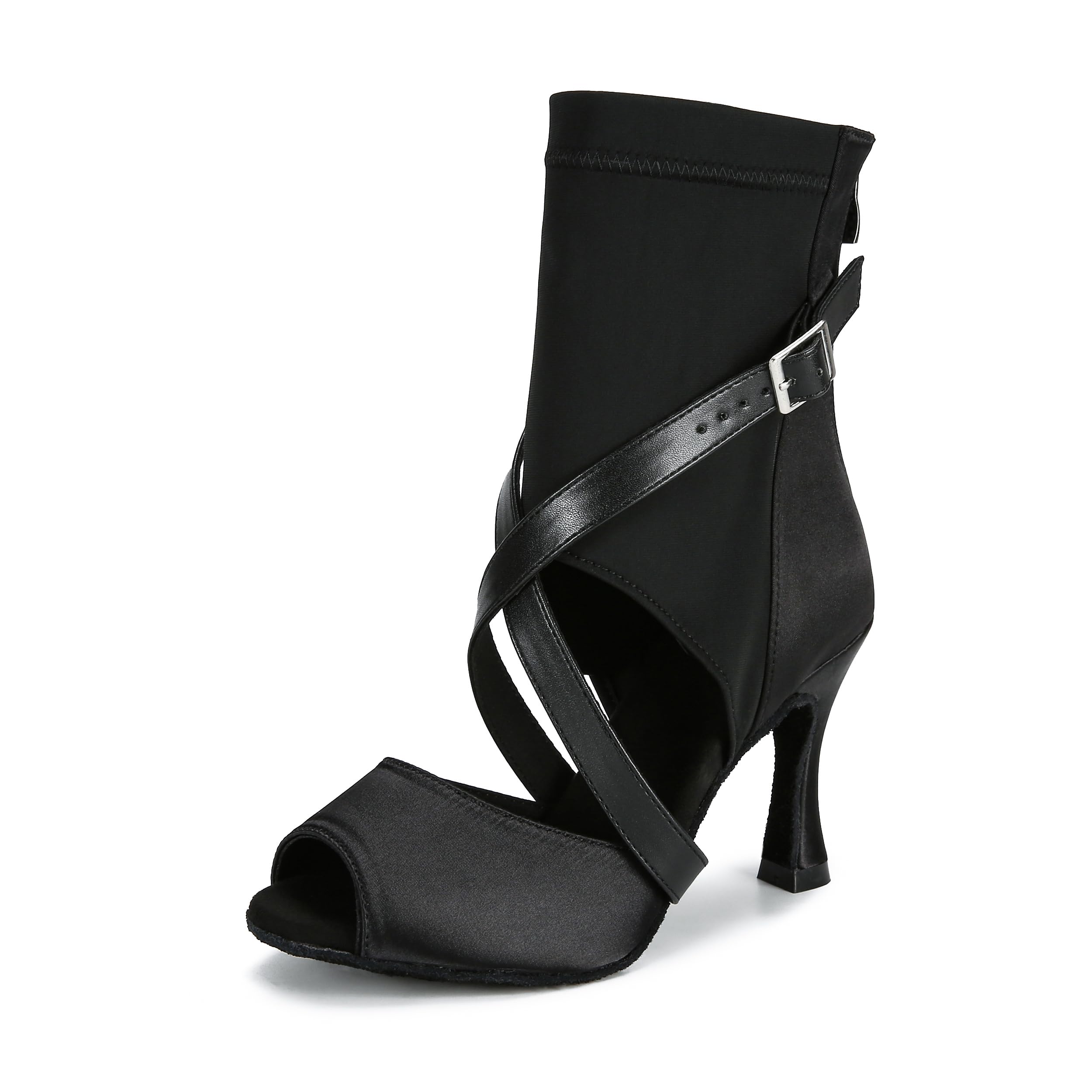 YYTing Ballroom Dance Shoes Women Salsa Latin Boots Dancer Comfortable 3.5 inch Heel Footwear YT309(8.5, Black)