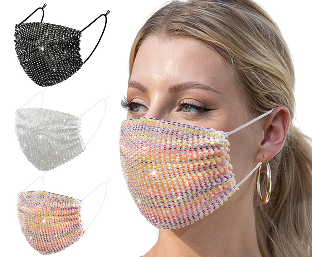 Auriviz 3 Pcs Multi Color Mesh Mask Inlaid with Sparkling Rhinestones Women Musical Party Halloween Birthday Sparkling Decorations 2026 Halloween and Christmas Sparkling Costume Decoration