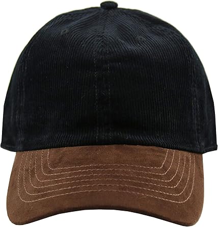 Corduroy Baseball Hat | Unstructured Cotton Plain Classic Dad Cap | Unisex Hat with Adjustable Strap & Brass Buckle Black