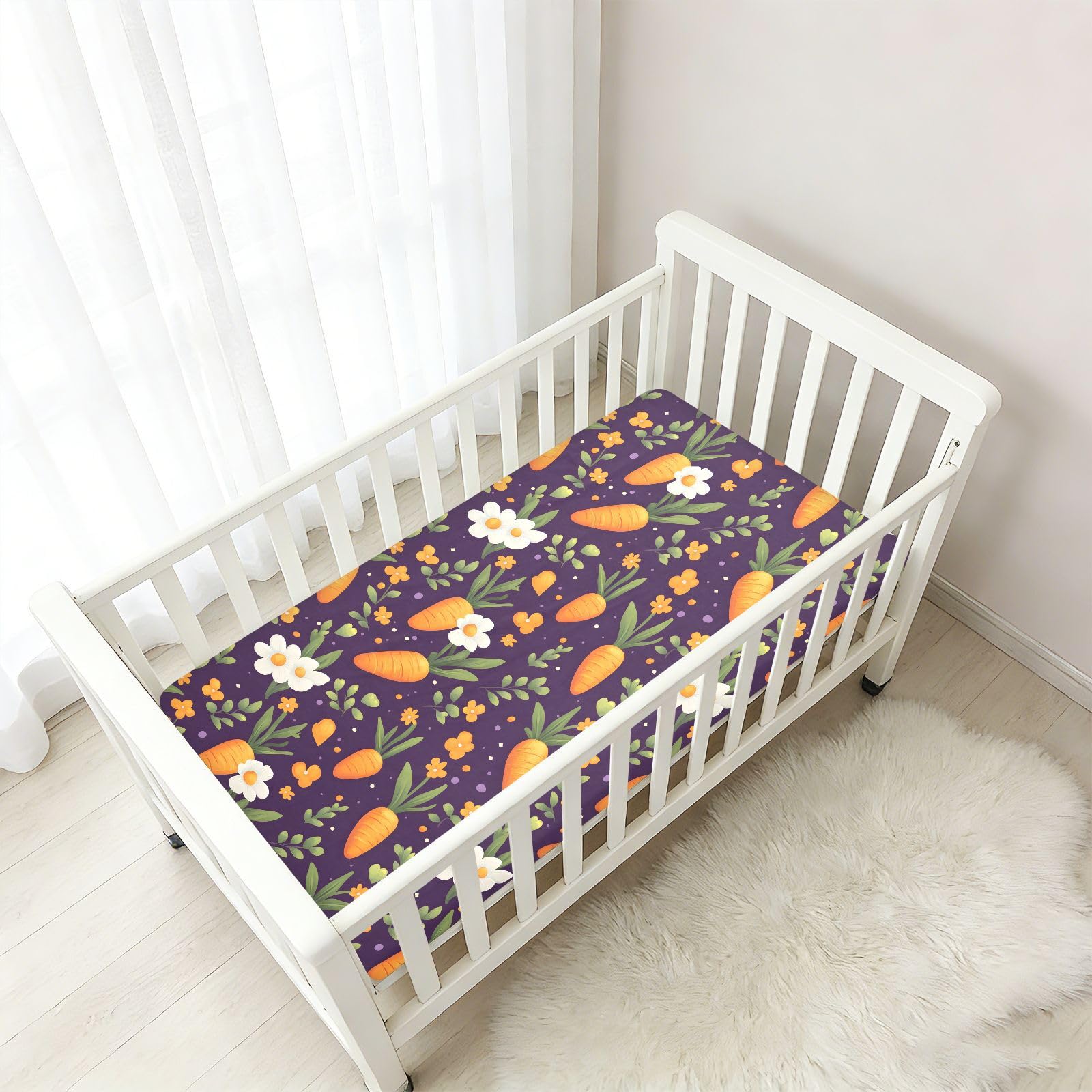 Drap-housse pour lit de bébé motif carotte pour garçons et filles 71,1 x 132,1 cm