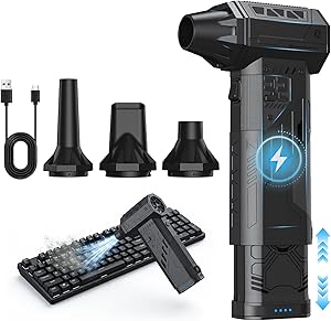 Compressed Air Duster with Removable Battery,Hurricane-Force Electric Air Duster with Brushless Motor,Mini Air Blower,3 Gear Adjustable Cordless soplador de aire,4 Nozzles for PC,Keyboard,Car,Home