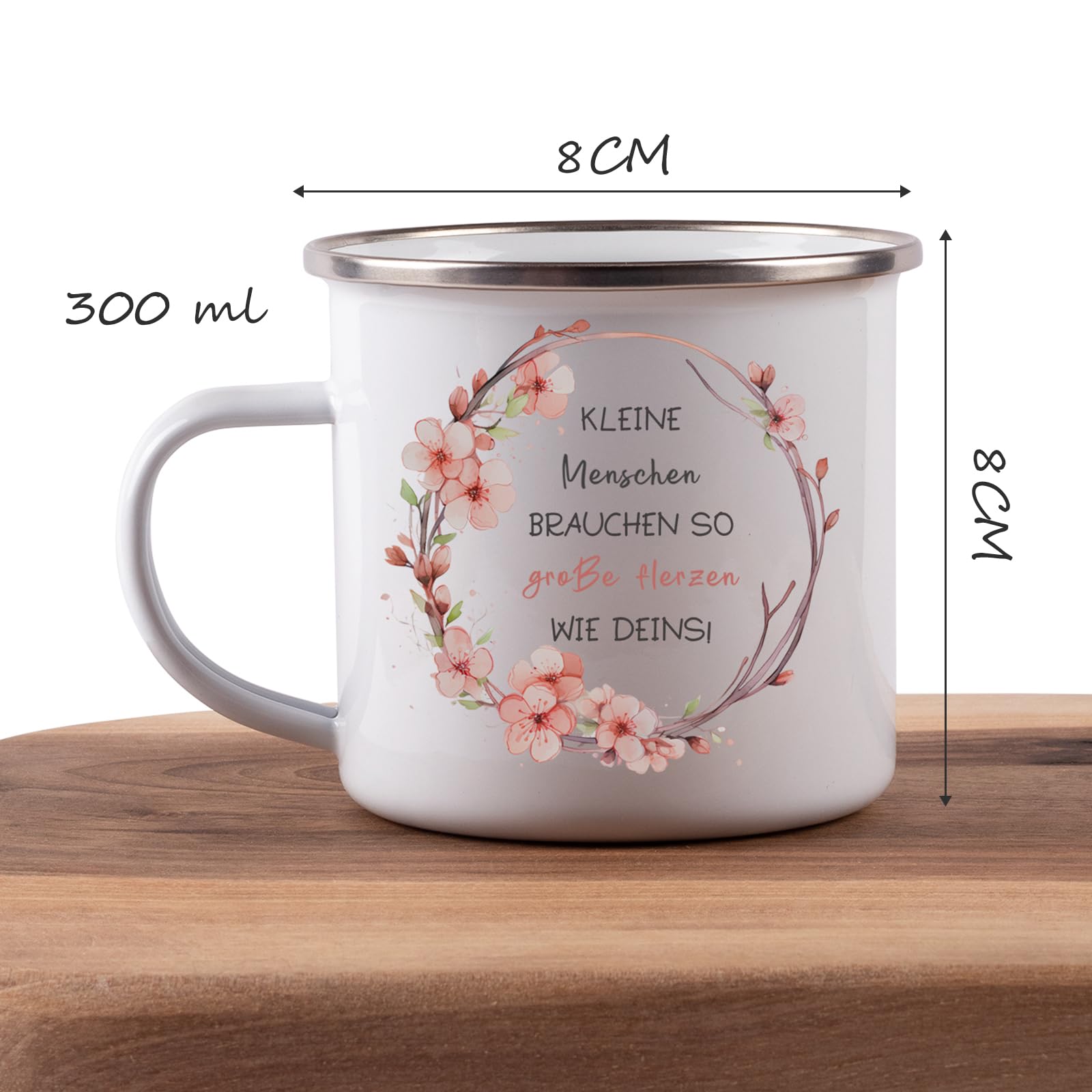 Emaille Spruch Tasse, abschiedsgeschenk erzieherin, kleine menschen brauchen so große herzen wie deins, Danke Geschenk für Erzieherin und Lehrerin Patentante Hebamme