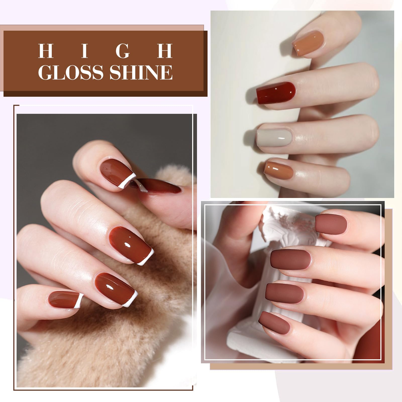 Juego de 6 esmaltes de uñas de gel de 0.3 fl oz sin hema, marrón nude, color marrón oscuro, colores otoñales, kit de esmalte de gel para bricolaje en casa, salón de belleza, regalos de Navidad y 6