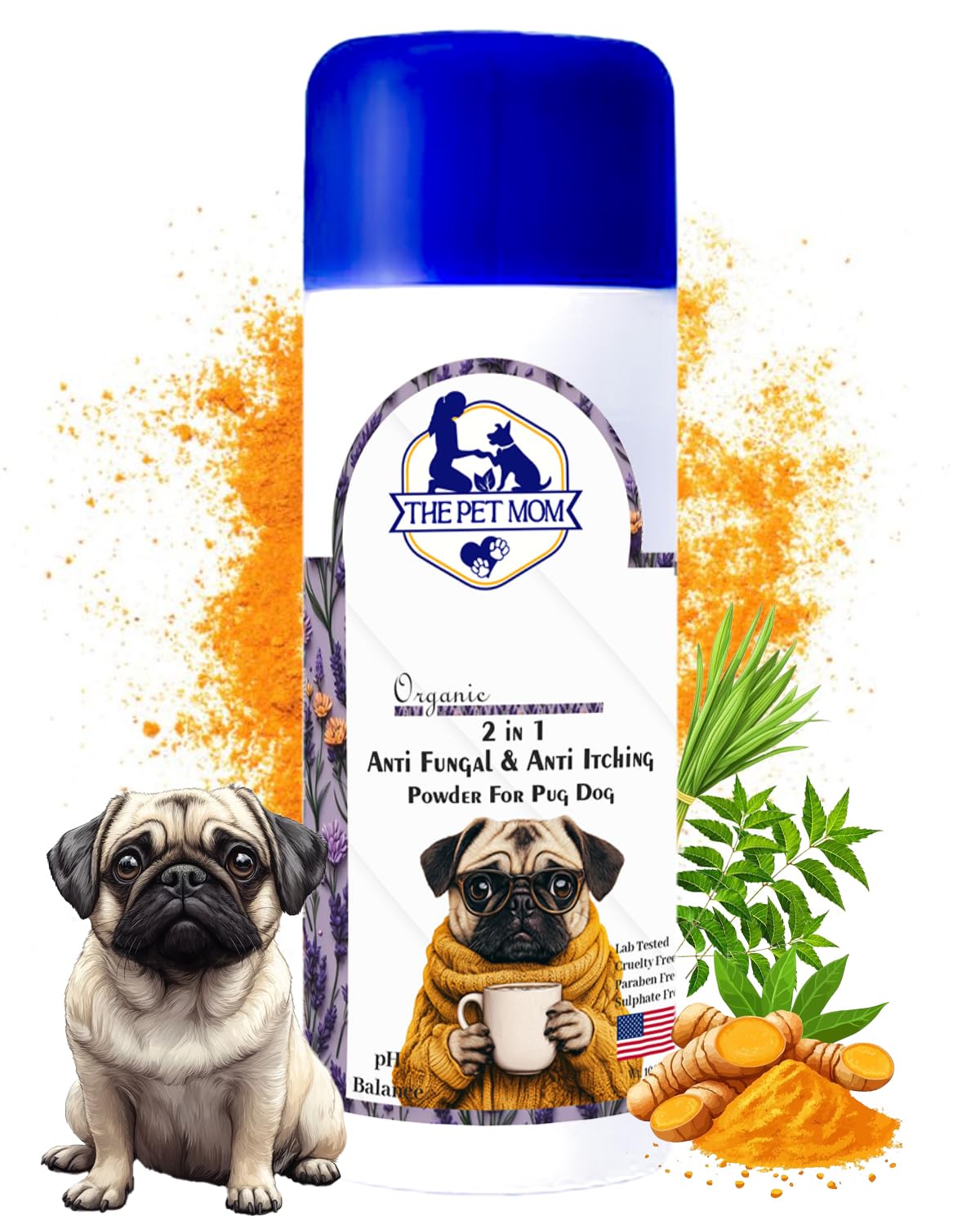 The Pet Mom 2-In-1 Antifungal & Anti-Itching Powder For Pug Dog, Puppy | Helps in Itchy, Irritation & Fungal Infections | Keeps Skin Dry & Natural Fragrance | Dog Skin Care Powder For All Breed -100gm