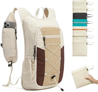 G4Free 20L Packable Hiking Backpack with Phone Pocket for Women Men | Small Water Resistant Foldable Daypack with Phone Pocket for Travel Camping Outdoor, Beige+Yellow+Brown
