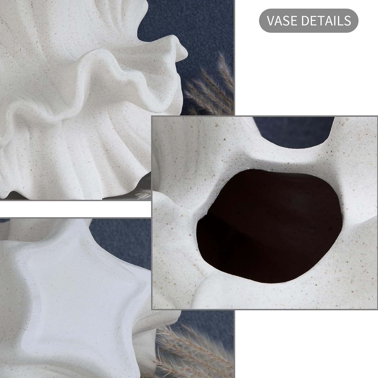 BUICCE Off White Ceramic Coral Vase for Pampas Grass Decor Modern Decorative Dandelion Vase for Flower Home Office Living Room Table Centerpieces.